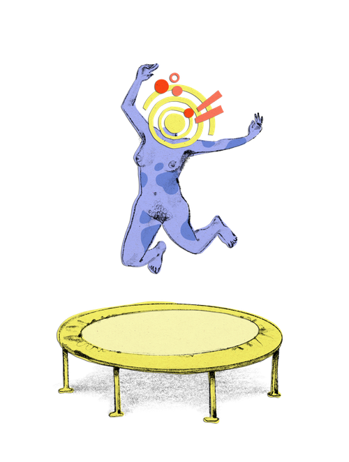 Illustration Körper auf Trampolin am Springen