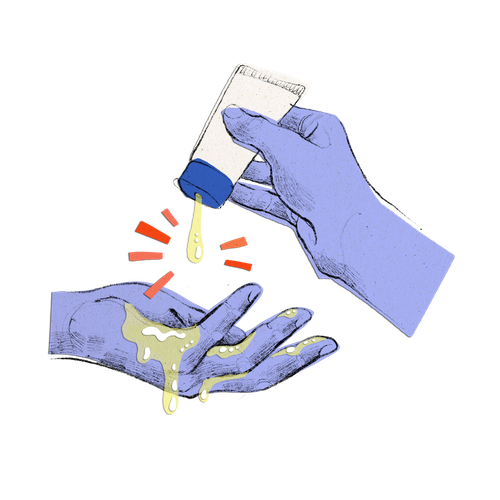 Illustration von zwei Händen mit Gleitgel Tube